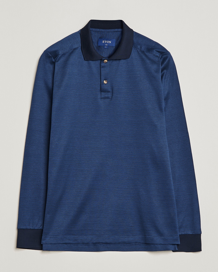 Herre | | Eton | Knit Jaquard Polo Shirt Blue