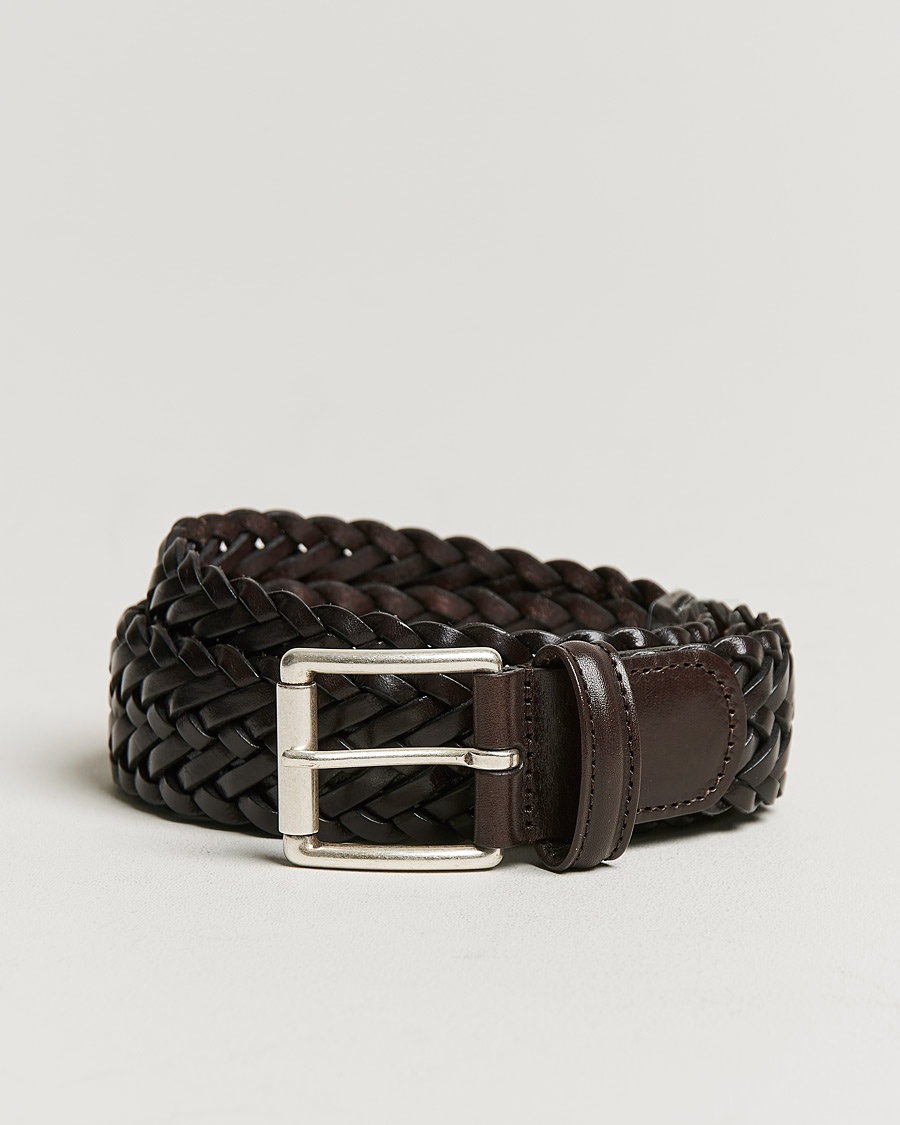  Woven Leather 3,5 cm Belt Dark Brown