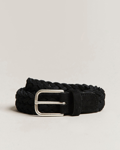 Herre | Belter | Anderson's | Woven Suede Belt 3 cm Black