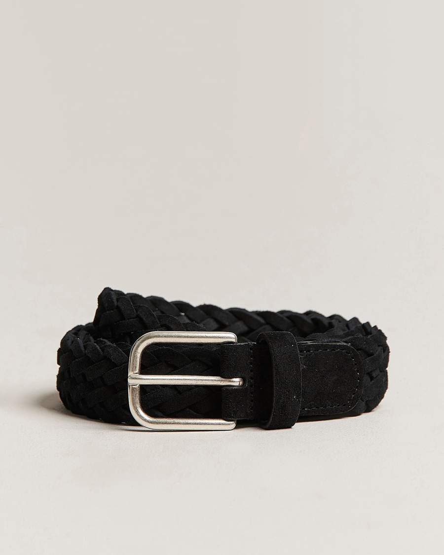 Anderson's Woven Suede Belt 3 cm Black – Svart