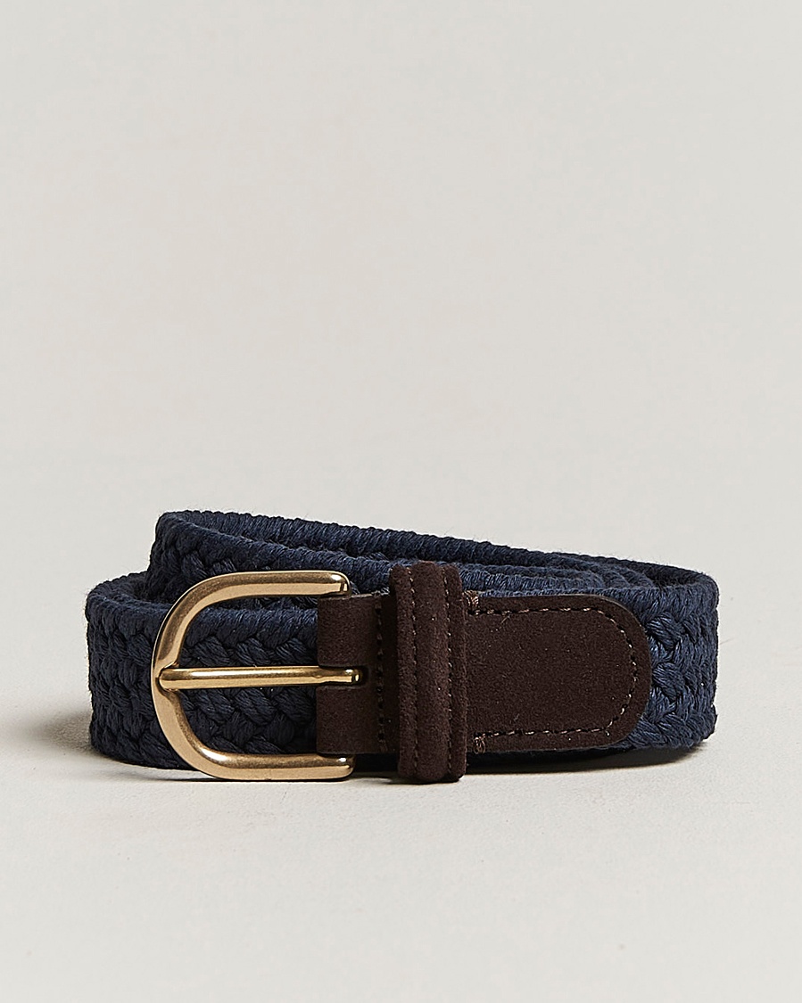 Herre | | Anderson's | Braided Cotton Casual Belt 3 cm Navy