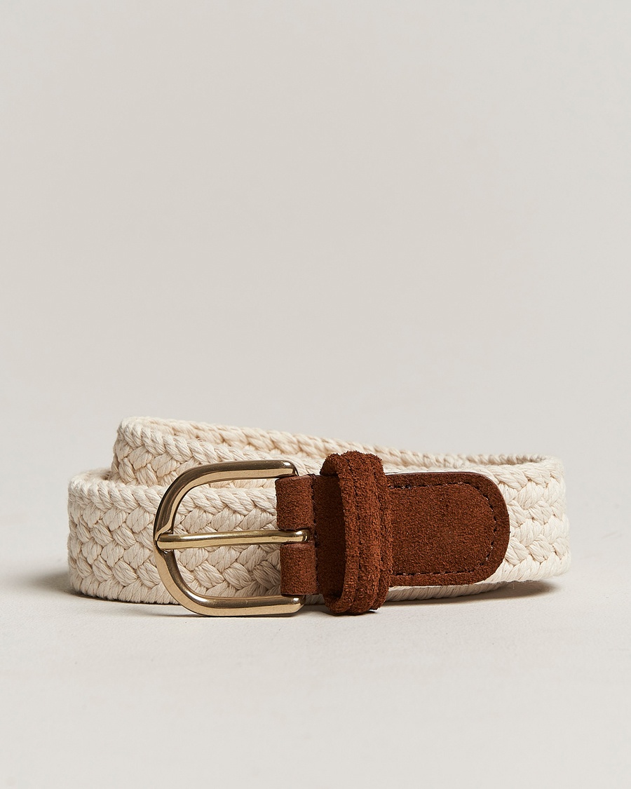 Herre | | Anderson's | Braided Cotton Casual Belt 3 cm White