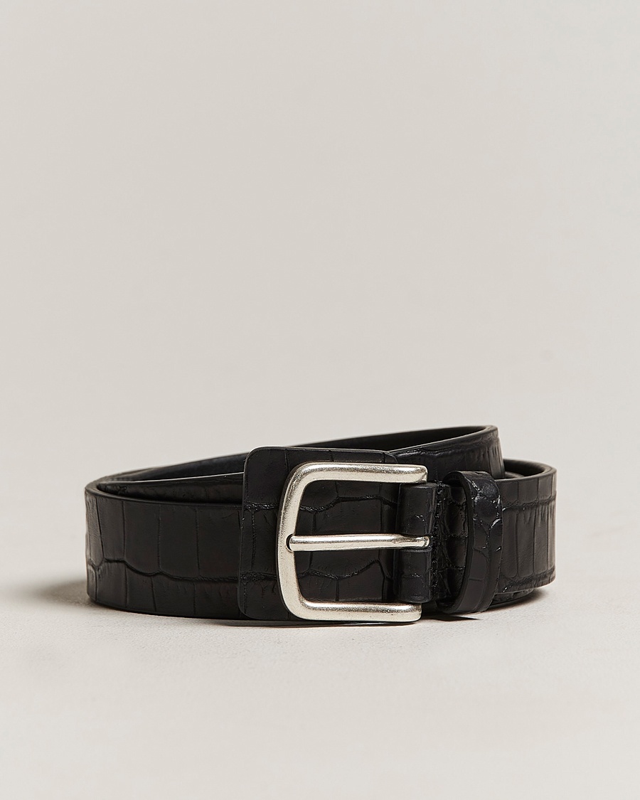 Herre | | Anderson's | Embossed Croco Belt 3 cm Black