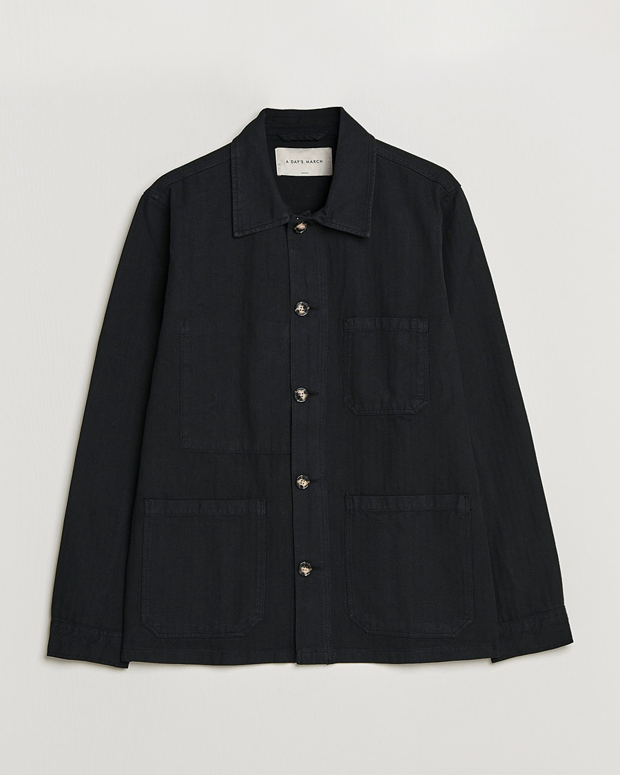 Herre | | A Day's March | Original Herringbone Overshirt Regular Fit Black
