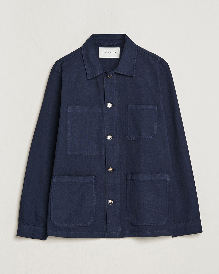 A Day's March Herringbone Overshirt Navy – Blå