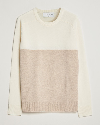Herre | Business & Beyond | A Day's March | Brodick Block Lambswool Sweater Sand/Off White