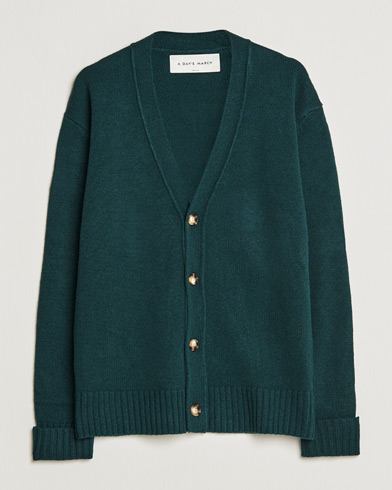 Herre | Cardigans | A Day's March | Snag Lambswool Cardigan Bottle Green
