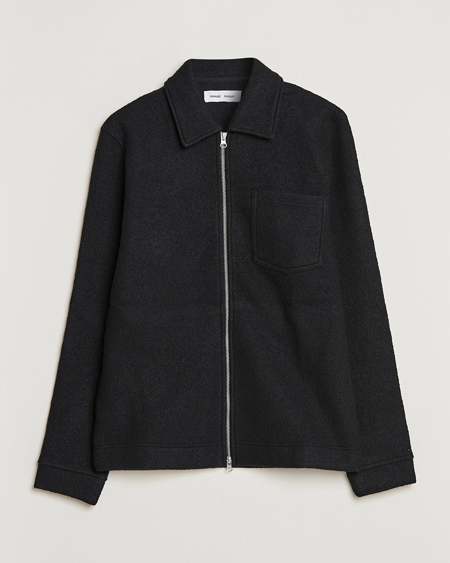 Samsøe Samsøe Samsøe & Samsøe Hannes Boiled Wool Full Zip Overshirt Black – Svart