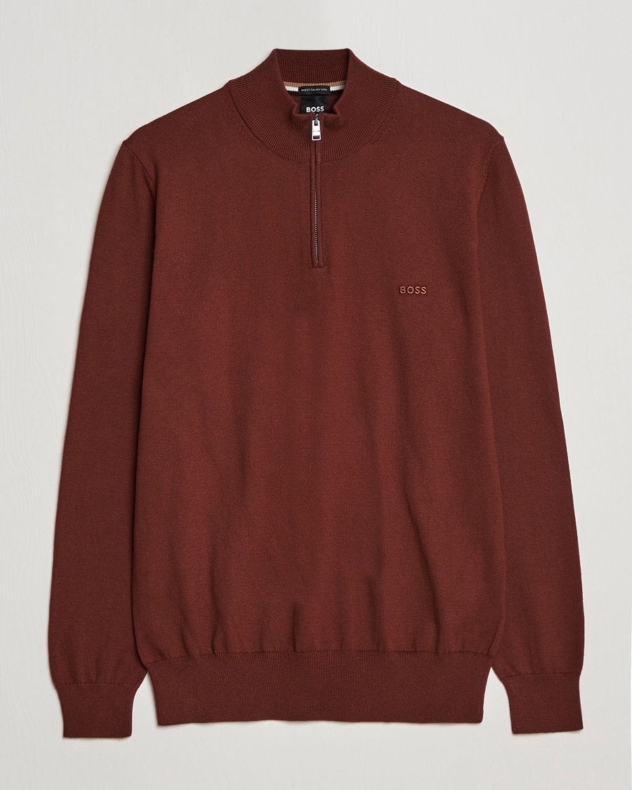 Herre | | BOSS | Padro Merino Knitted Half Zip Medium Brown