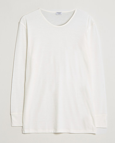 Herre | Langermede t-shirts | Zimmerli of Switzerland | Wool/Silk Long Sleeve T-Shirt Ecru