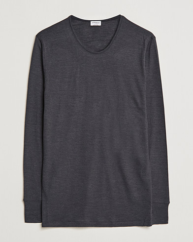 Herre | Langermede t-shirts | Zimmerli of Switzerland | Wool/Silk Long Sleeve T-Shirt Charcoal