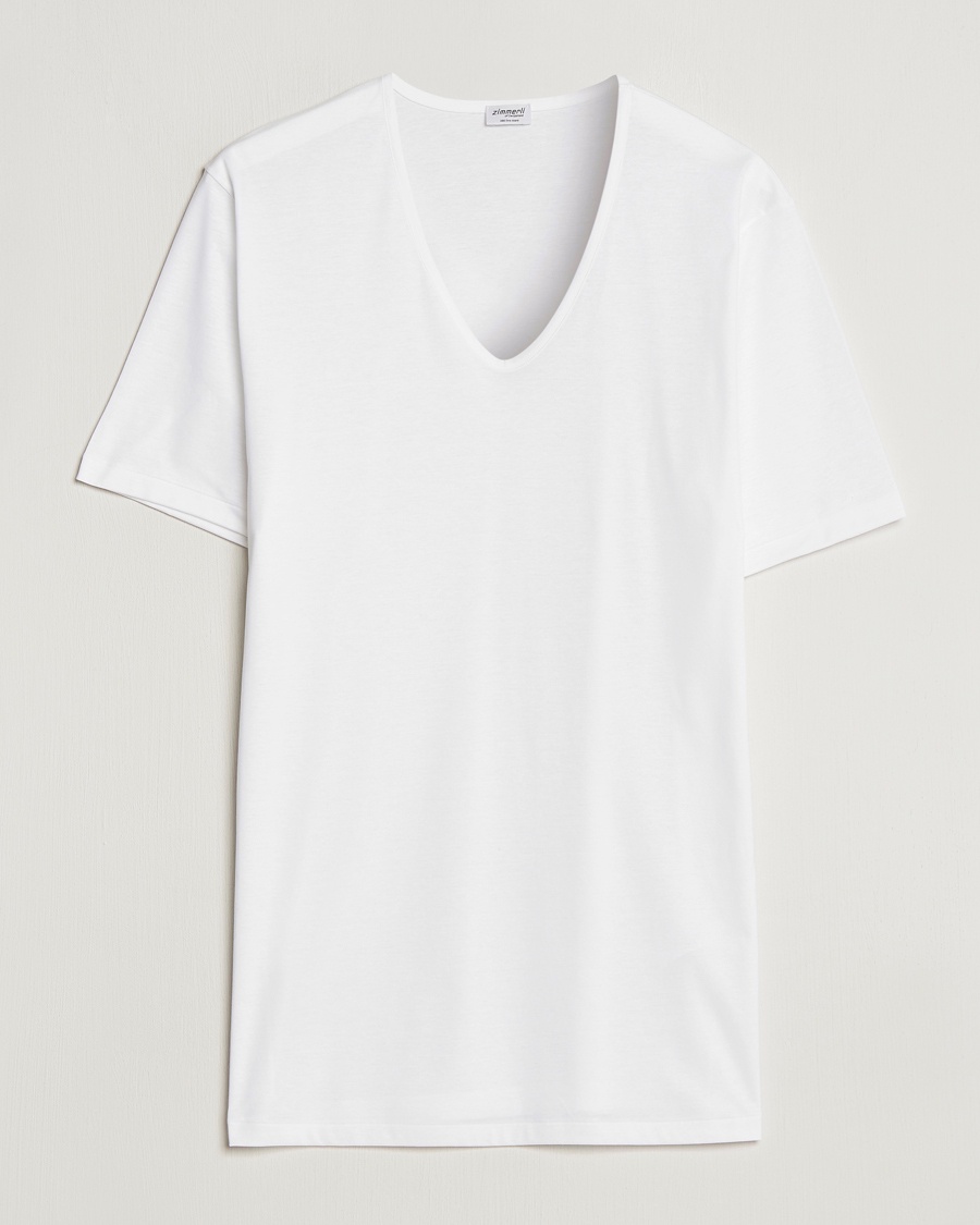 Zimmerli of Switzerland Sea Island Cotton V-Neck T-Shirt White – Hvit
