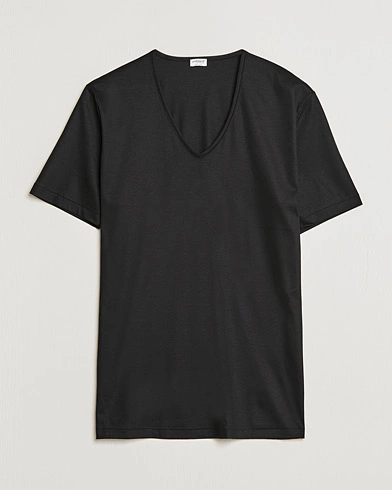 Herre | Kortermede t-shirts | Zimmerli of Switzerland | Sea Island Cotton V-Neck T-Shirt Black