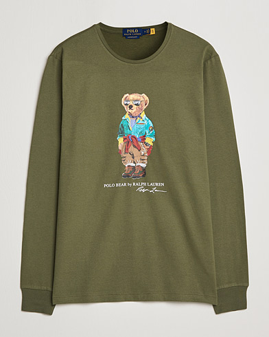 Herre |  | Polo Ralph Lauren | Printed Bear Crew Neck Long Sleeve T-Shirt Dark Sage