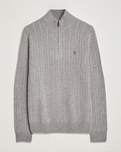 Herre | Zip-gensere | Polo Ralph Lauren | Cotton/Wool Cable Half-Zip Fawn Grey Heather