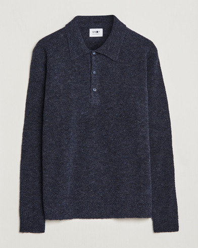 Herre | Strikkede pikéer | NN07 | Alfie Boiled Wool Knitted Polo Blue Melange