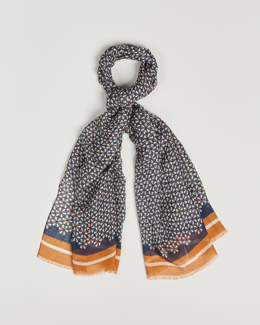 Herre | | Altea | Printed Linen Scarf Navy/Orange