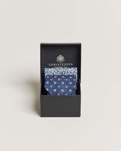 Herre |  | Amanda Christensen | Box Set Printed Linen 8cm Tie With Pocket Square Navy