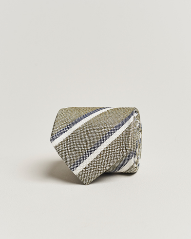 Herre | Slips | Amanda Christensen | Silk/Linen Striped 8cm Tie Olive