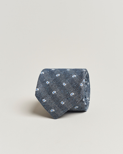 Herre |  | Amanda Christensen | Silk/Linen/Cotton Paisley 8cm Tie Navy