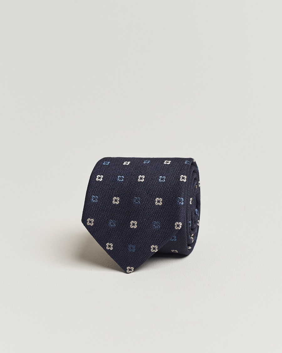 Herre | | Amanda Christensen | Silk Bouclé Flower 8cm Tie Navy