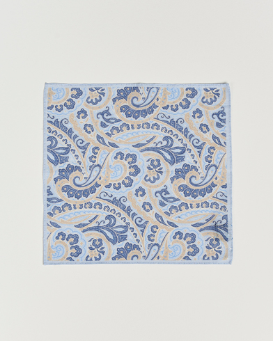 Herre |  | Amanda Christensen | Linen Printed Large Paisley Pocket Square Blue