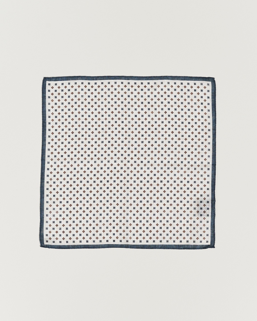 Herre | | Amanda Christensen | Linen Paspoal Printed Flower Pocket Square White/Navy