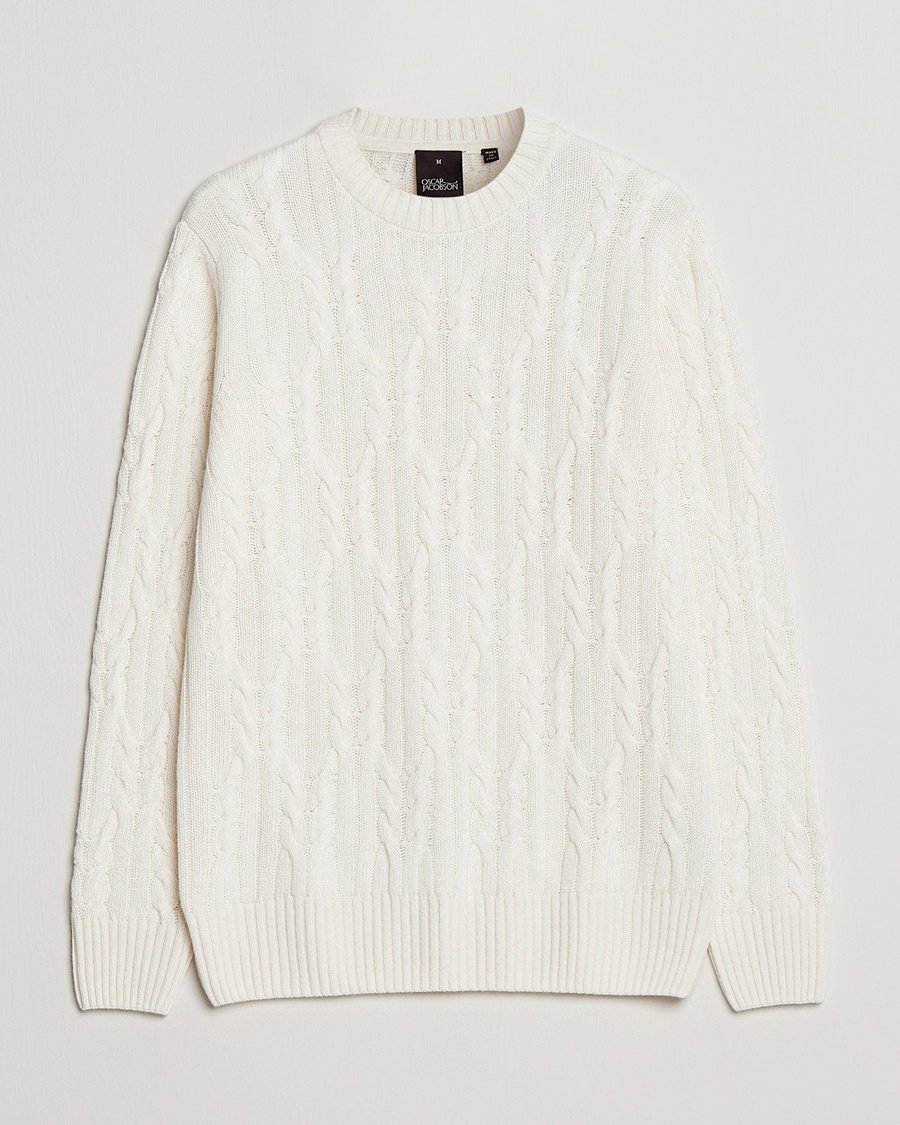 Herre | | Oscar Jacobson | Emmet Wool/Cashmere Structured Crew Neck Off White