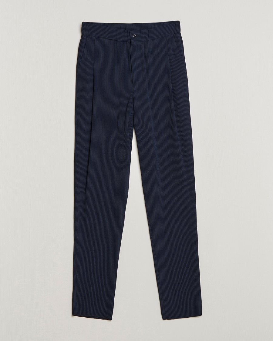 Herre | | Giorgio Armani | Pleated Seersucker Pants Navy