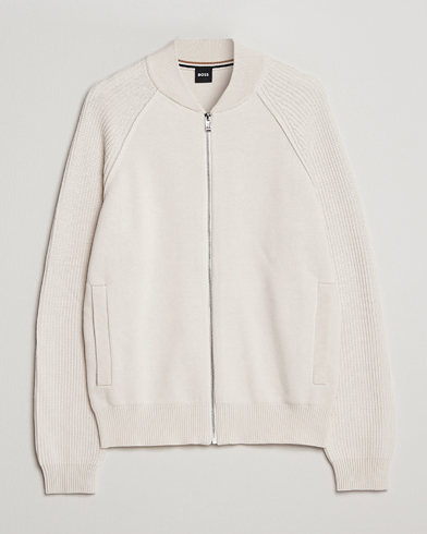Herre |  | BOSS | Grissino Structured Knitted Full-Zip Open White