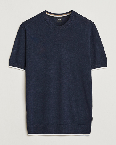 Herre |  | BOSS BLACK | Giacco Knitted Crew Neck T-Shirt Dark Blue