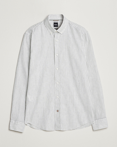 Herre |  | BOSS BLACK | Hal Cotton/Linen Striped Shirt Open Green