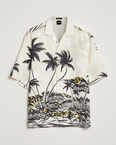 Herre | Kortermede skjorter | BOSS BLACK | Lars Printed Resort Collar Shirt Open White