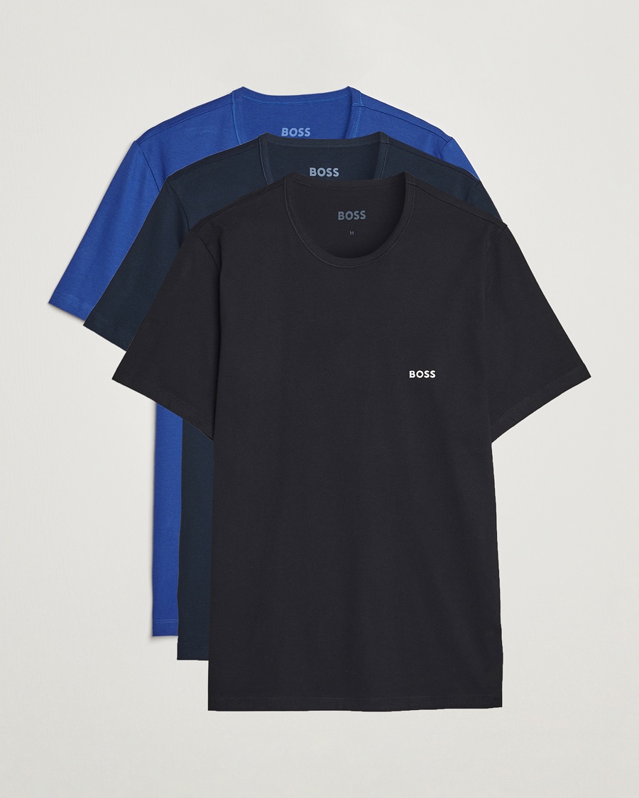 Herre | | BOSS BLACK | 3-Pack Crew Neck T-Shirt Blue/Navy/Dark Blue