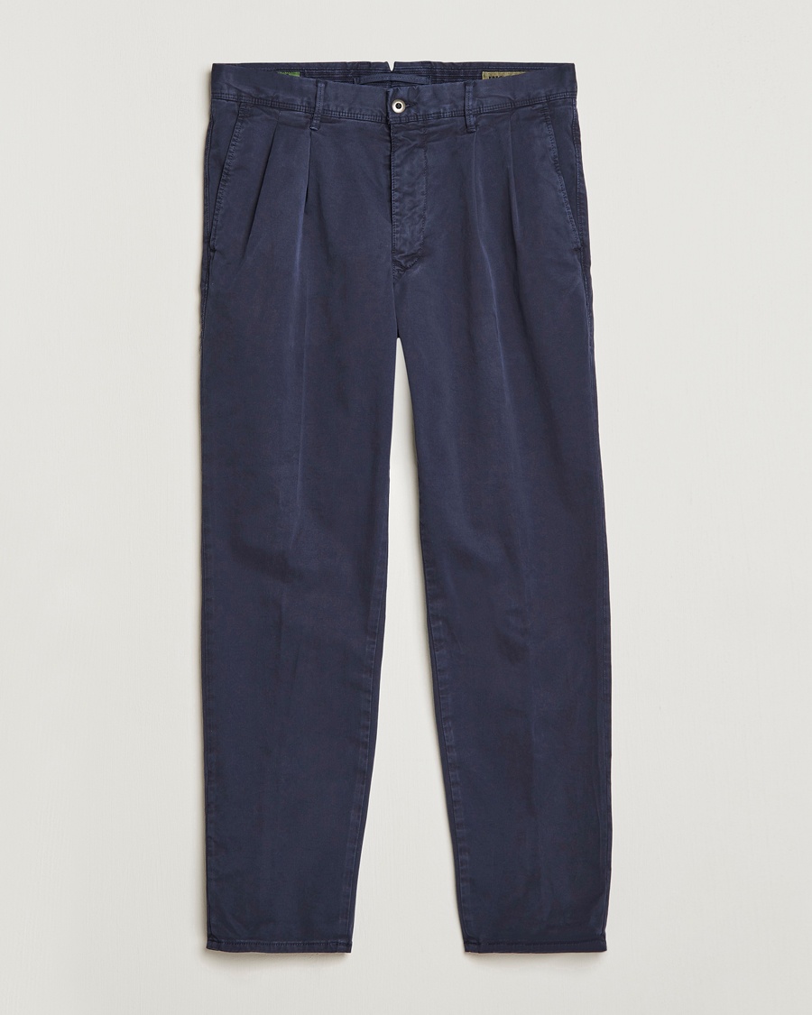 Herre | Slowear | Incotex | Tapered Fit Pleated Slacks Navy