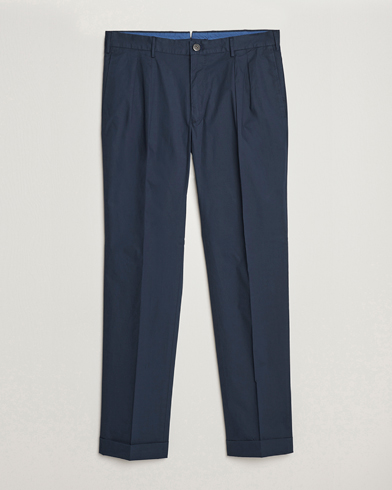 Herre |  | Incotex | Carrot Fit Popelino Lightweight Cotton Trousers Navy