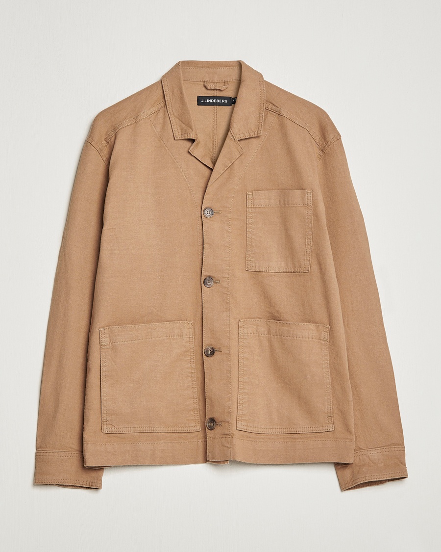 Herre | | J.Lindeberg | Errol Linen/Cotton Workwear Overshirt Tiger Brown