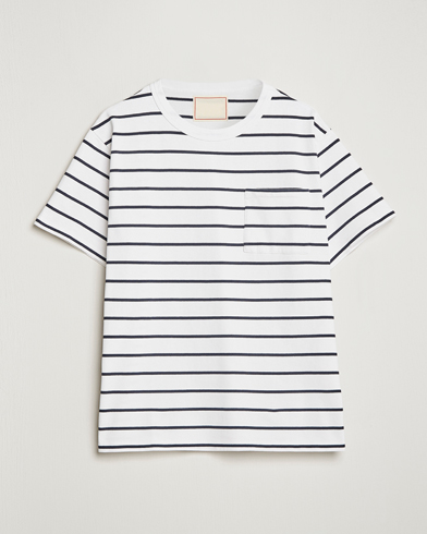 Herre | Kortermede t-shirts | Jeanerica | Hervé Striped Heacy Crew Neck T-Shirt White/Navy