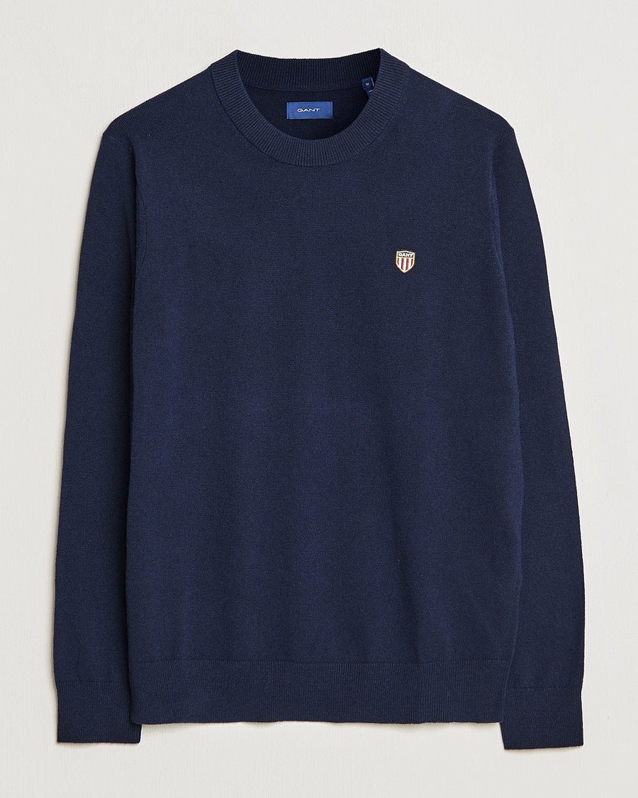 Herre | | GANT | Banner Shield Lambswool Crew Neck Eavning Blue