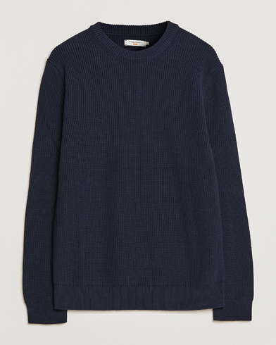 Herre |  | Nudie Jeans | August Cotton Rib Knitted Sweater Navy