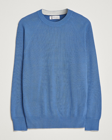 Herre | Pullovers rund hals | Brunello Cucinelli | Rib Stitch Crew Neck Sweater Oxford Blue
