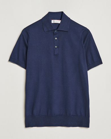 Herre |  | Brunello Cucinelli | Short Sleeve Knitted Polo Navy