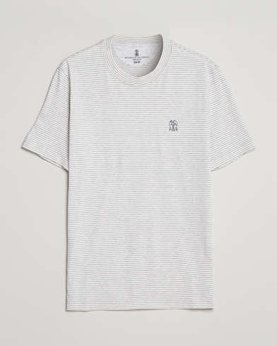 Herre |  | Brunello Cucinelli | Short Sleeve Striped T-Shirt Light Grey