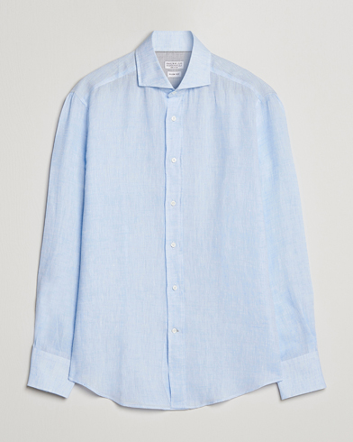 Herre |  | Brunello Cucinelli | Slim Fit Linen Sport Shirt Light Blue