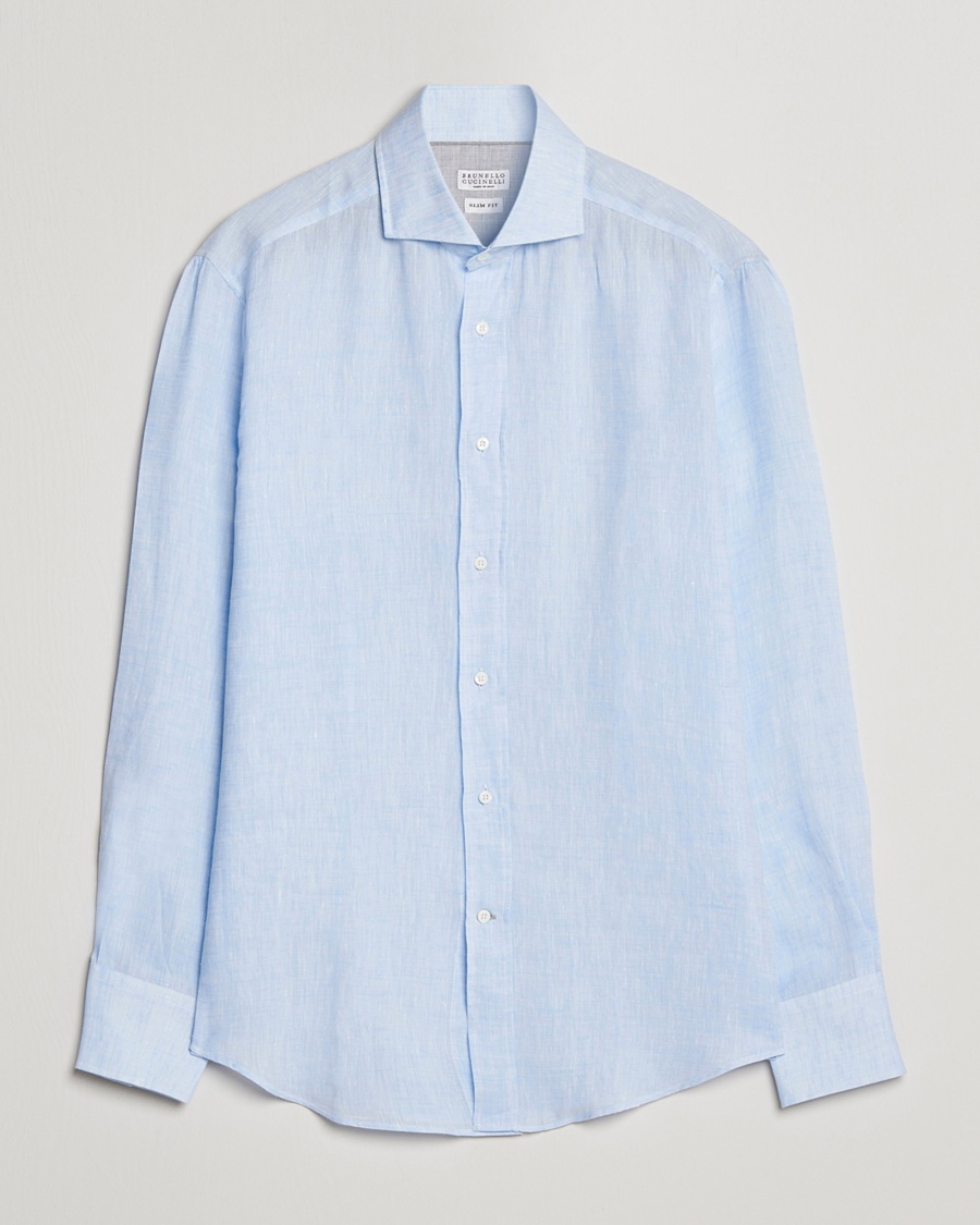 Herre | Brunello Cucinelli | Brunello Cucinelli | Slim Fit Linen Sport Shirt Light Blue
