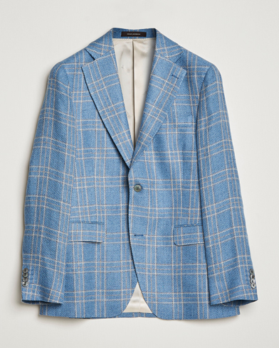 Herre | Linblazer | Oscar Jacobson | Fogerty Soft Cotton/Linen/Wool Blazer Light Blue