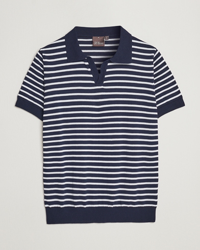 Herre |  | Oscar Jacobson | Devon Short Sleeve Striped Cotton Polo White/Blue