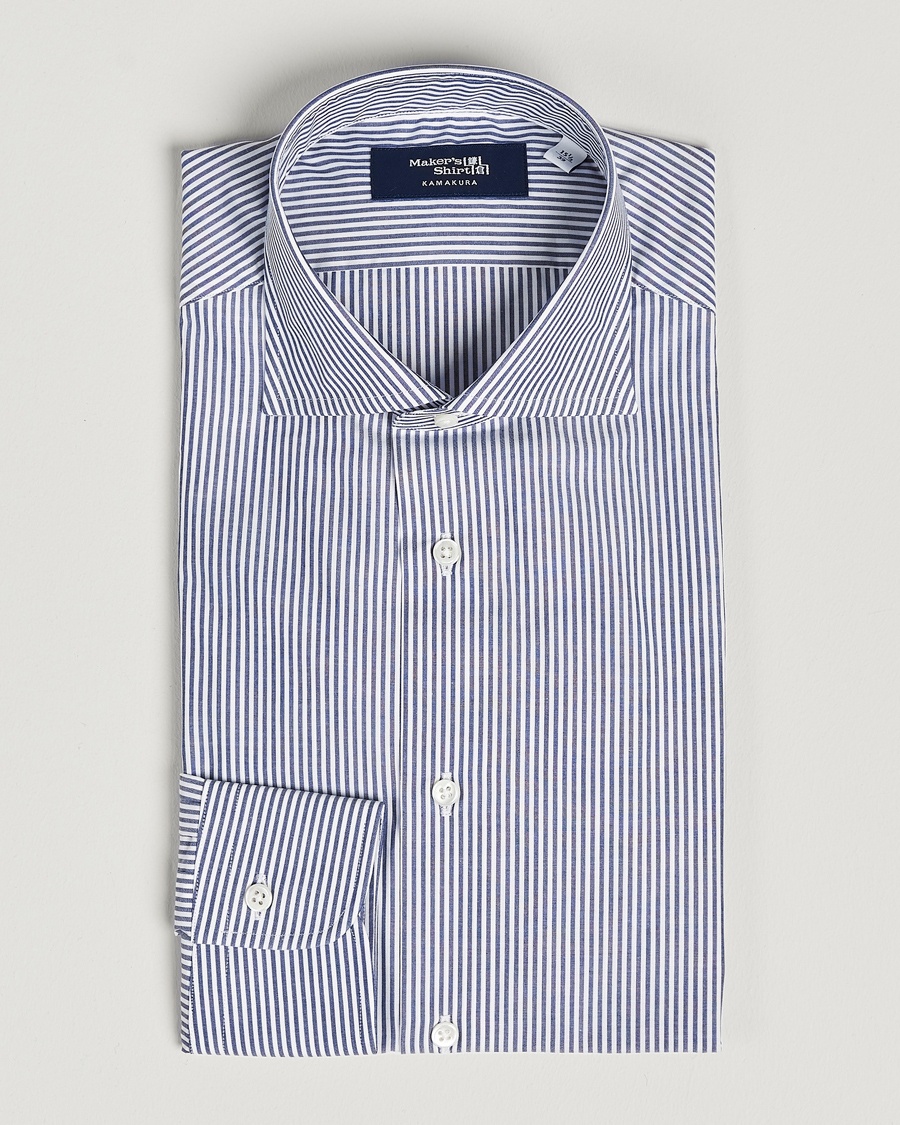 Herre | Businesskjorter | Kamakura Shirts | Slim Fit Striped Broadcloth Shirt Navy