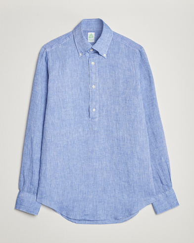 Herre | Italian Department | Finamore Napoli | Miami Linen Popover Shirt Dark Blue