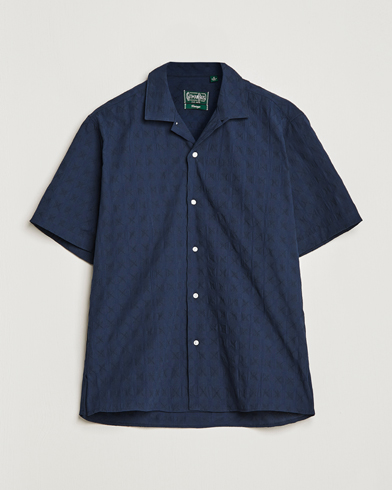 Herre | Kortermede skjorter | Gitman Vintage | Japanese Jacquard Camp Shirt Navy